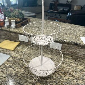 Two-Tier Wire Fruit & Snack Basket - White